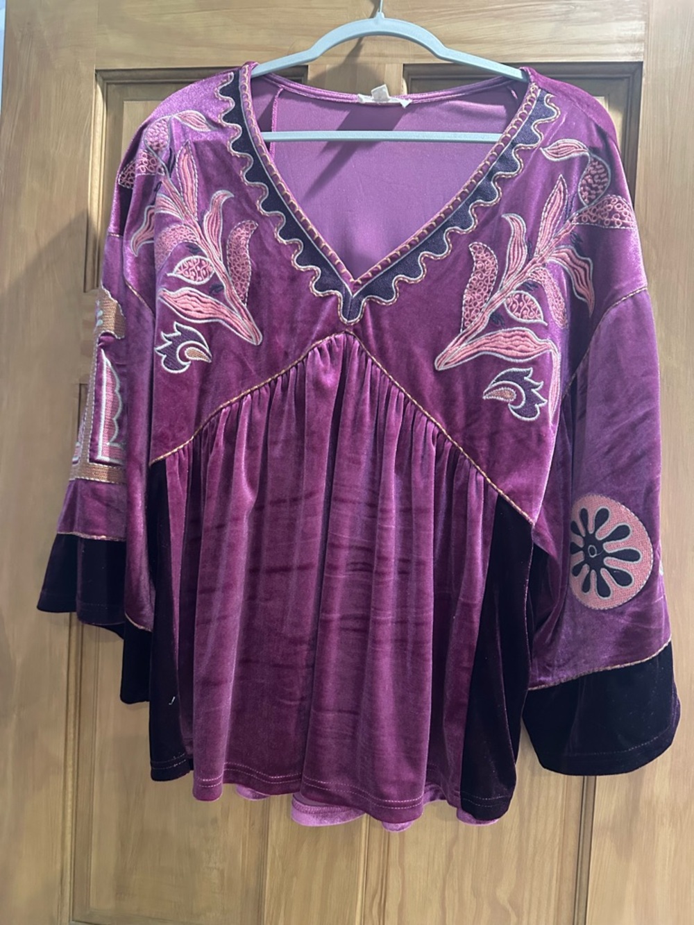 easel Velvet Embroidered V-Neck Tunic